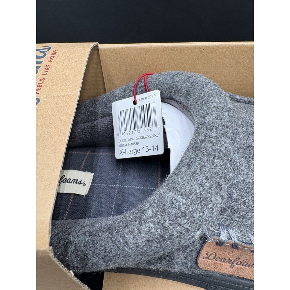 Dearfoams Men's Slippers Memory Foam Charcoal Size XL 13-14 Wool Blend NEW - Picture 4 of 6